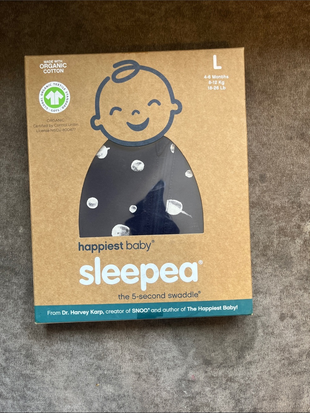 happiest baby Sleepea Swaddle - Navy with White Planets